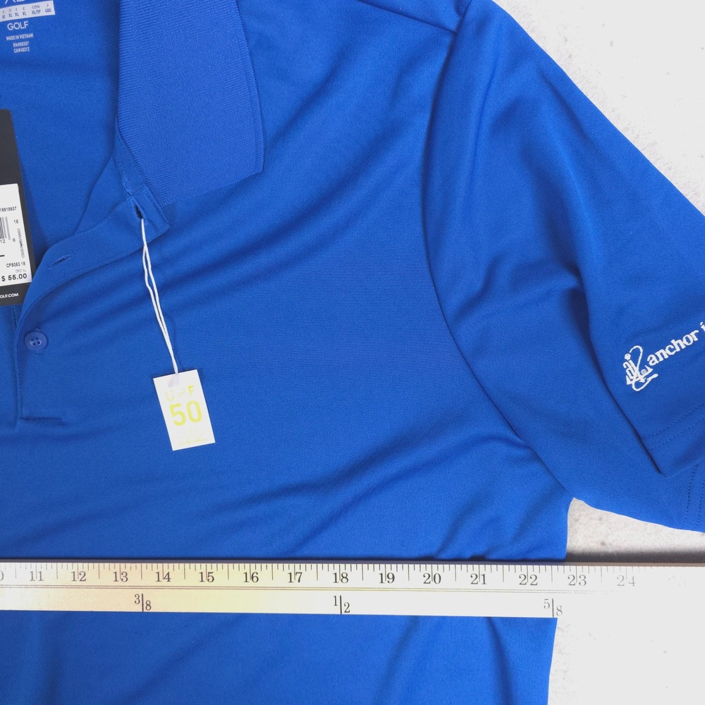 Adidas Golf Polo Shirt Men's XL Blue Performance UPF 50 Anchor Industries Logo - Picture 8 of 11